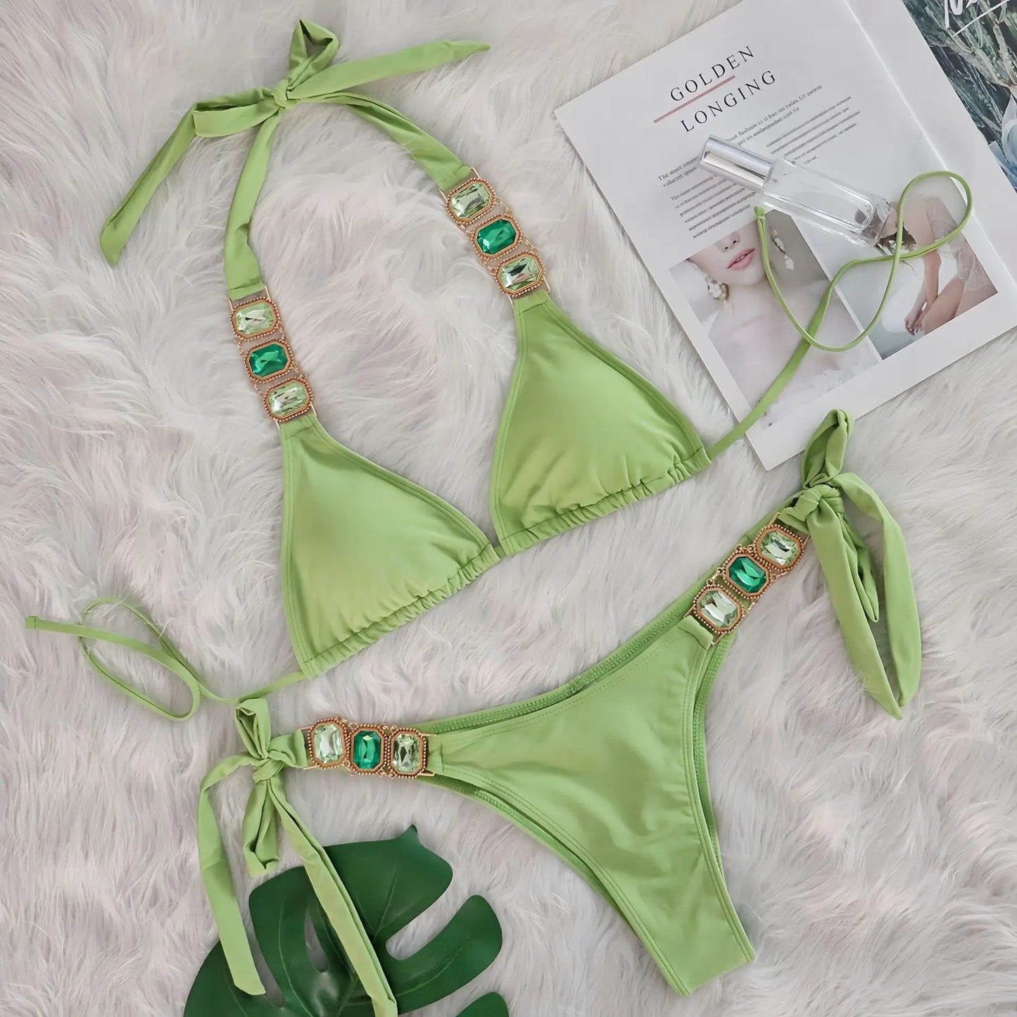 Rhinestone String Bikini - Womens Sexy 2 Piece Swimsuit for Beach Vacation - ZOOMNSTORE