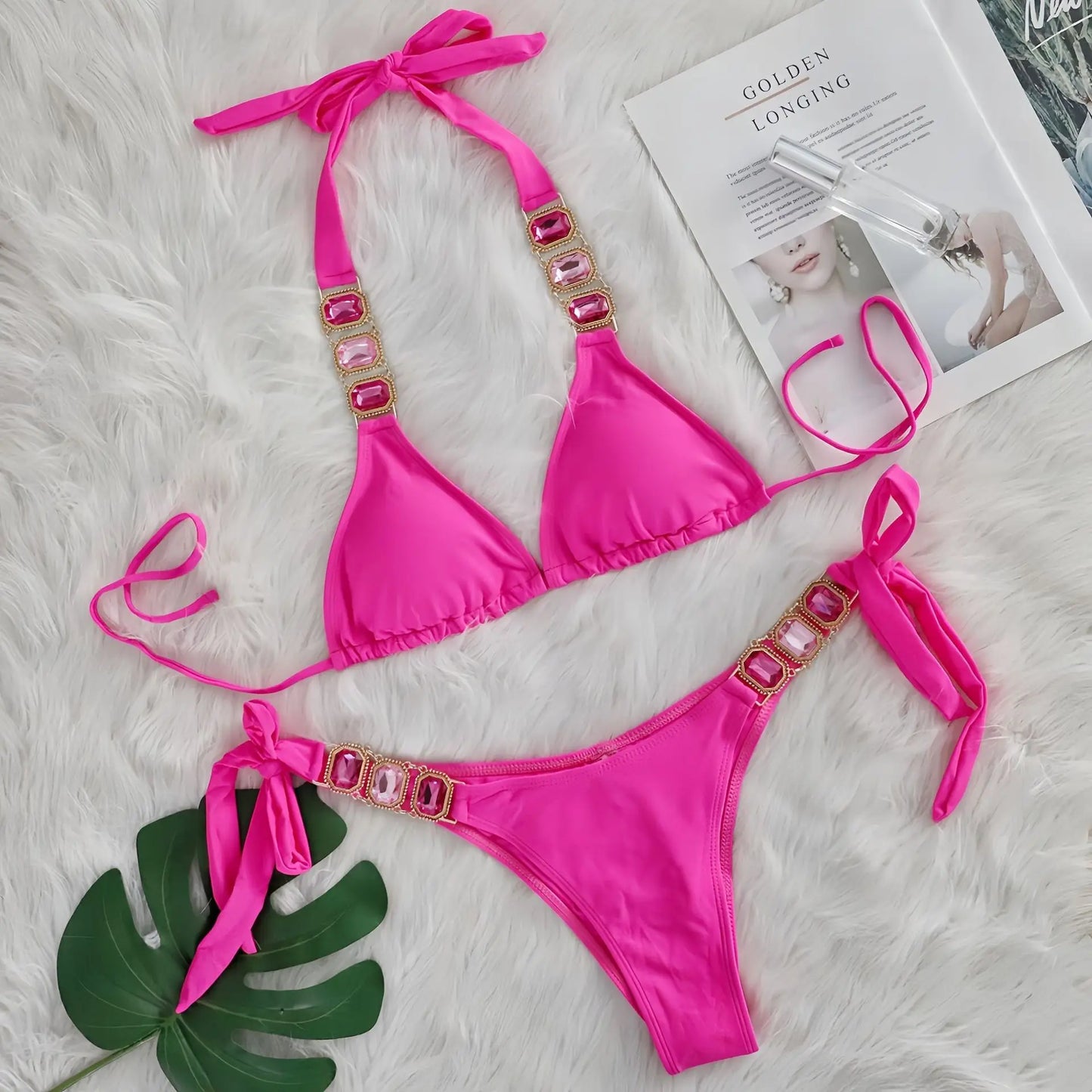 Rhinestone String Bikini - Womens Sexy 2 Piece Swimsuit for Beach Vacation - ZOOMNSTORE