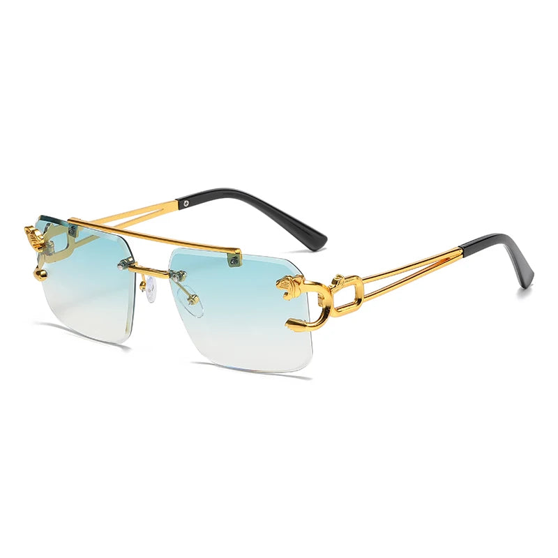 Rimless Square Double Bridge Sunglasses - Vintage UV400 Shades for Men and Women - ZOOMNSTORE