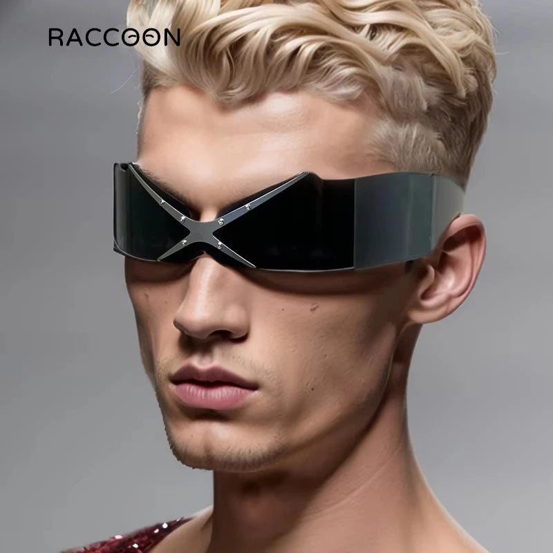 Rimless Steampunk Sunglasses - Y2K Futuristic Punk Shades for Men Women - ZOOMNSTORE