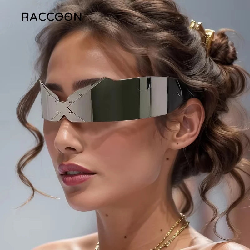 Rimless Steampunk Sunglasses - Y2K Futuristic Punk Shades for Men Women - ZOOMNSTORE
