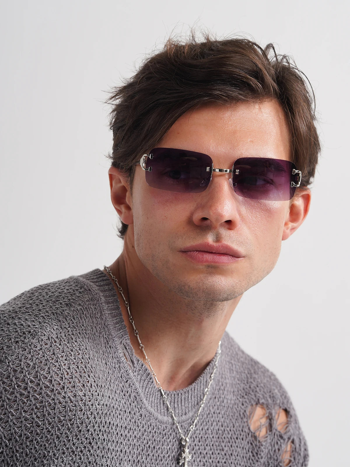 Rimless UV400 Sunglasses - Fashion Square Metal Shades for Men Women - ZOOMNSTORE