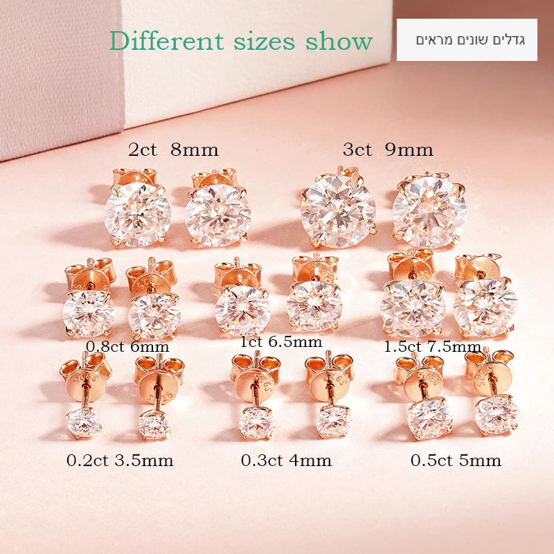 Rose Gold Moissanite Stud Earrings - Sparkling 925 Silver Wedding Jewelry - ZOOMNSTORE