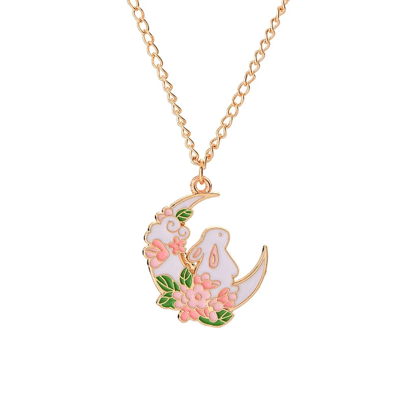 Cute Bunny Necklace - Rose Moon Pendant Jewelry for Kids - ZOOMNSTORE