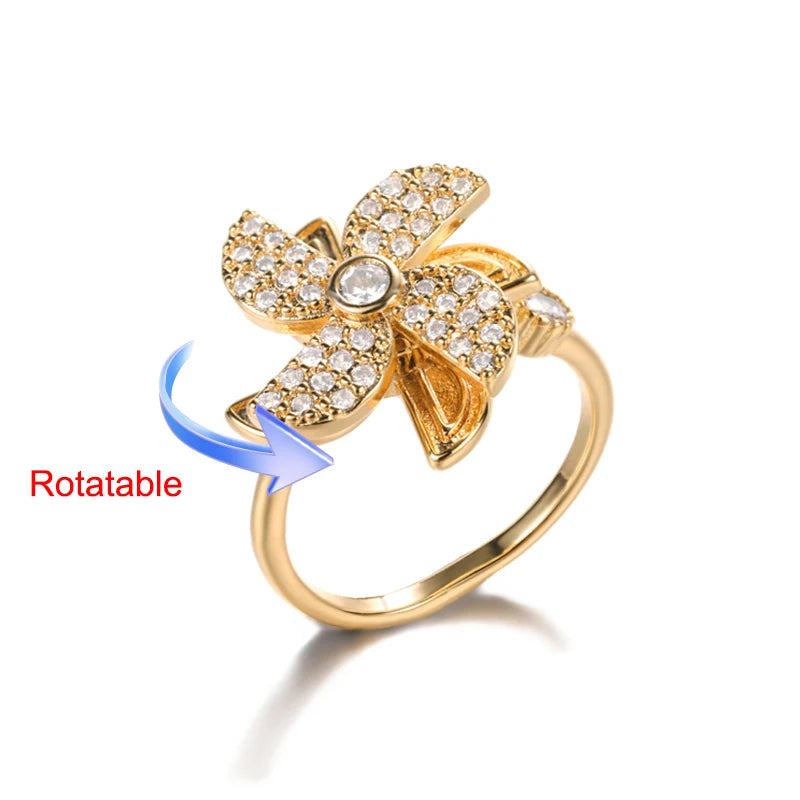 Four Clover Rotating Anxiety Rings for Women Gold Color Adjustable Stainless Steel Wedding Ring Aesthetic Jewelry Gift anillos - ZOOMNSTORE