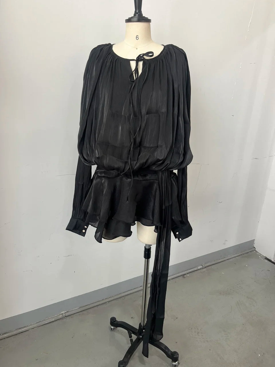 Elegant Ruched Mini Dress - Womens Lantern Sleeve High Waist Fashion 2025 - ZOOMNSTORE