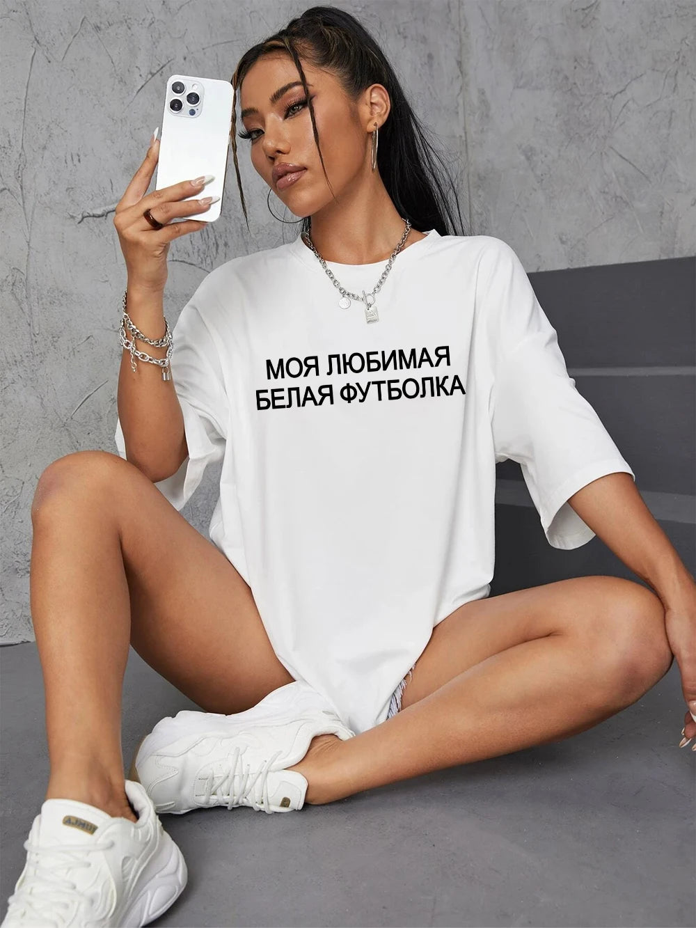 Russian Script T-Shirt - 100 Cotton Casual Summer Tee for Women - ZOOMNSTORE