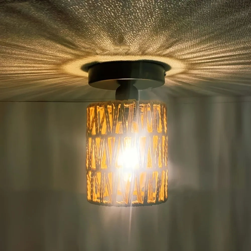 Rustic Hand-Woven Iron Ceiling Light - Warm Ambient Glow for Hallways Living Rooms - ZOOMNSTORE