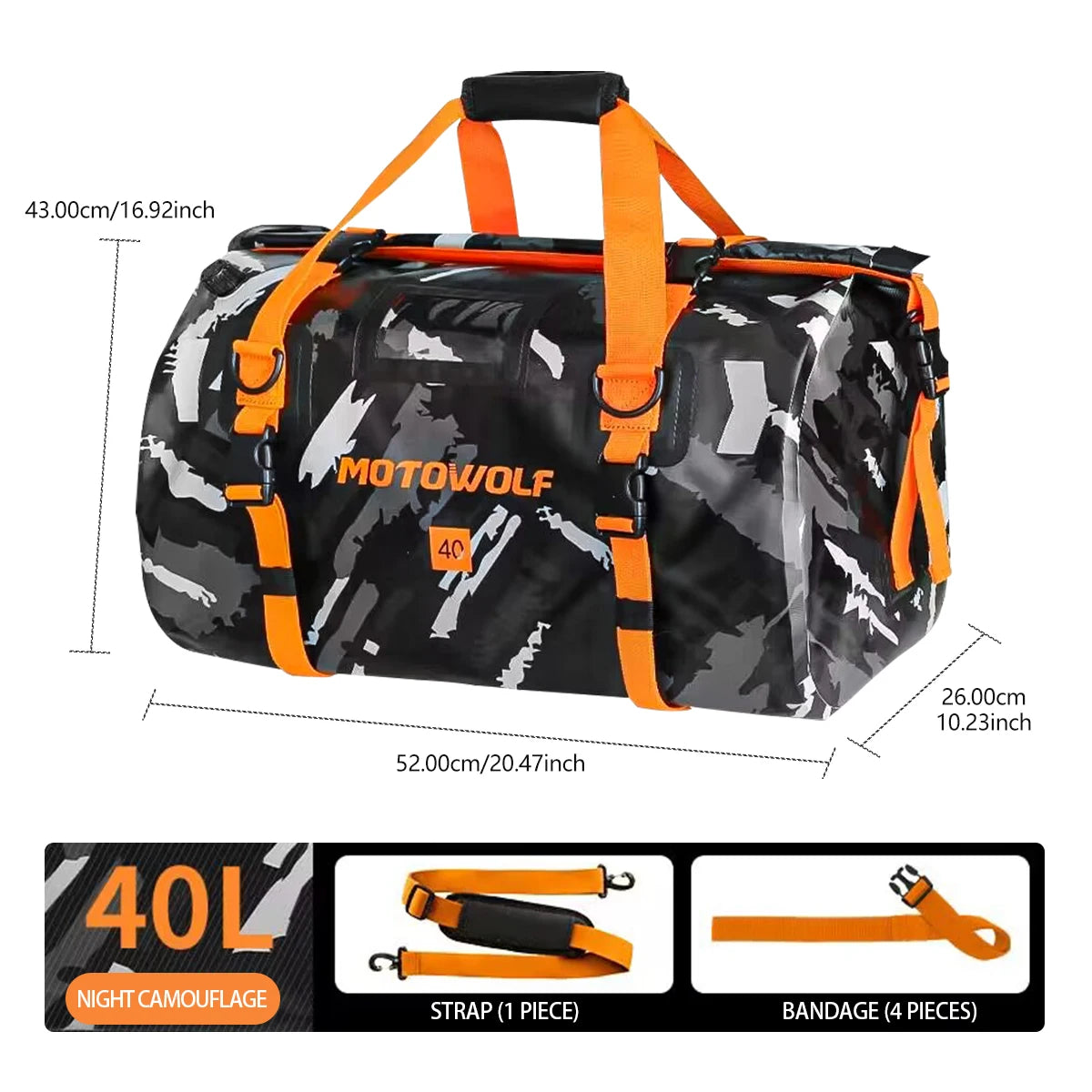 Waterproof Motorcycle Dry Bag - Reflective Duffle for Travel Hiking Camping Fishing