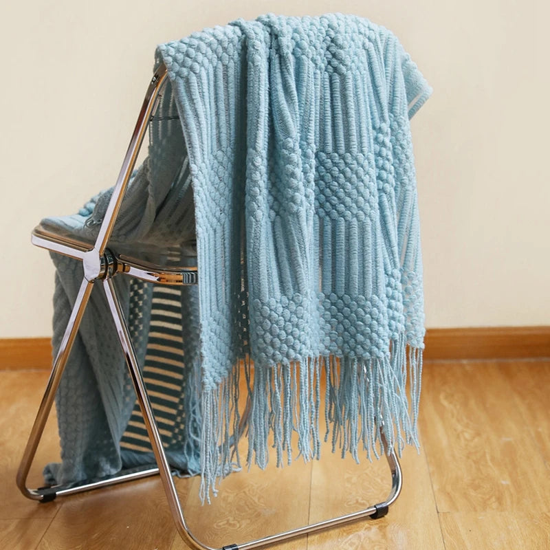 Green Oversized Knitted Throw Blanket - Soft Textured Decorative Couch Blanket