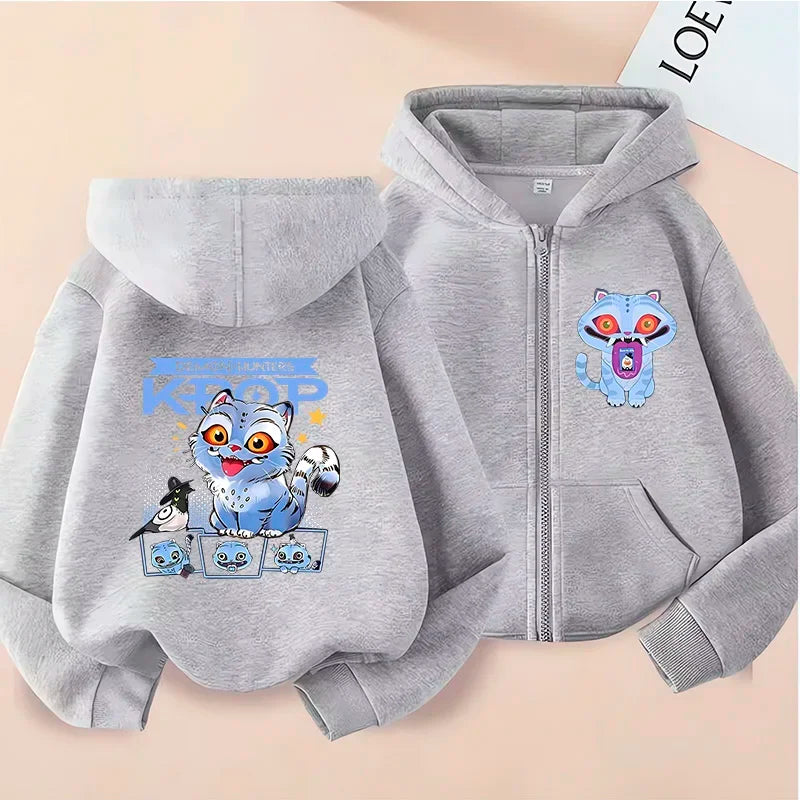 Kids Tiger Hoodie - Kpop Demon Hunters Zip Up Sweatshirt for Boys and Girls - ZOOMNSTORE