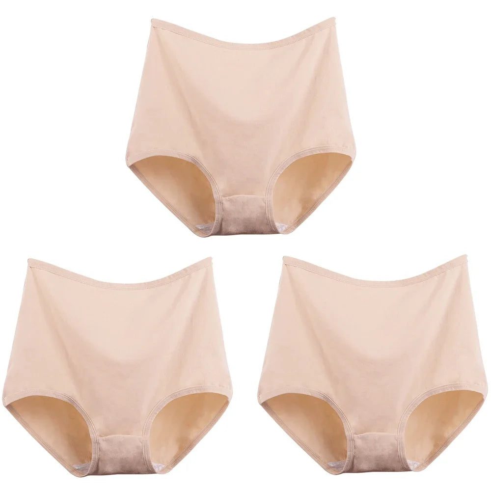 3pcs Cotton Women Panties Lady Plus Size Underwear Large Size High Waist Briefs Breathable Solid Color Female Lingerie