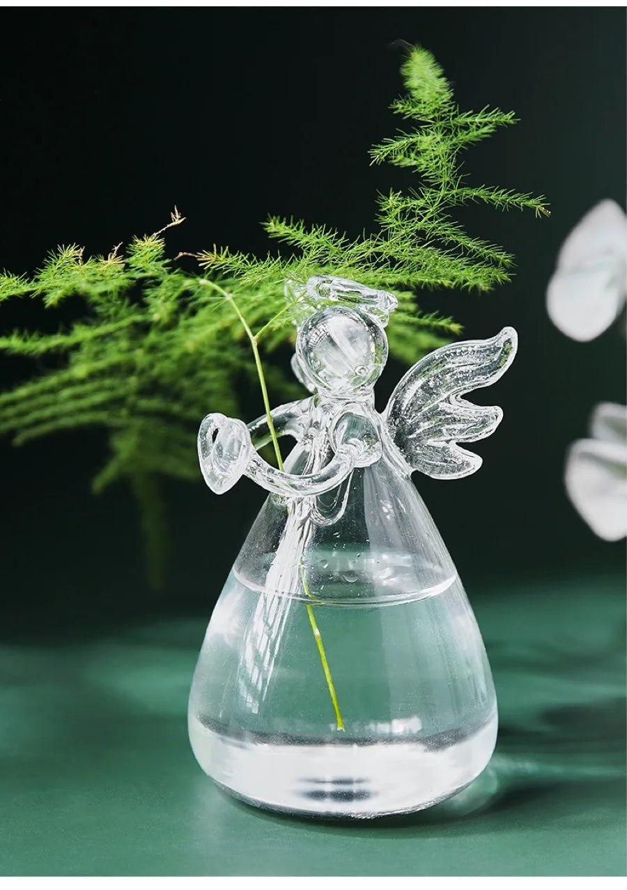 Handmade Angel Glass Vase - Mini Crystal Tabletop Decor for Home Office Wedding Gift - ZOOMNSTORE