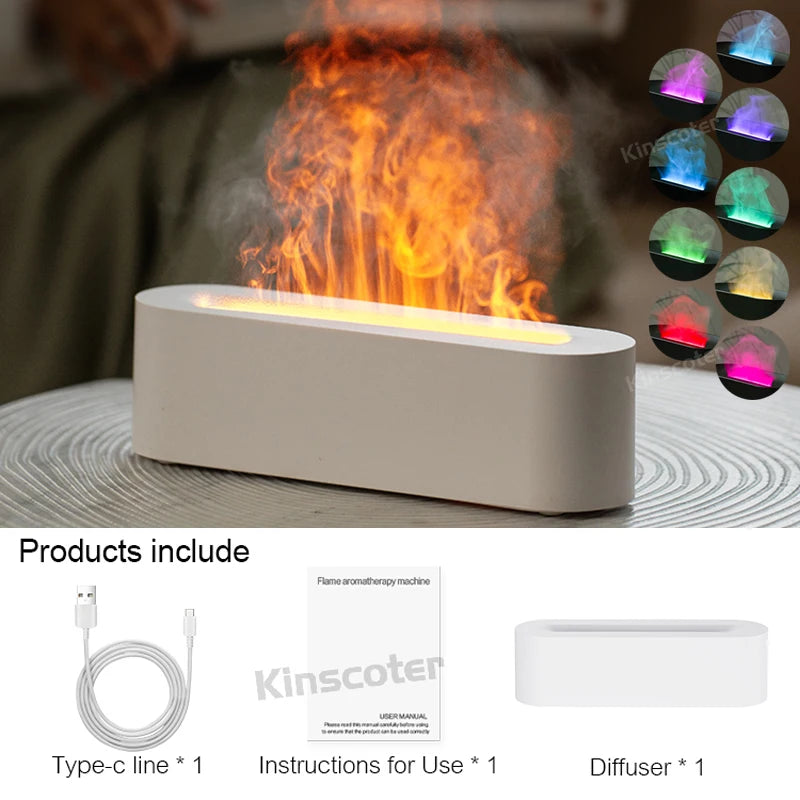 Aroma Diffuser Humidifier - Ultrasonic Essential Oil Diffuser with RGB Flame Night Light - ZOOMNSTORE