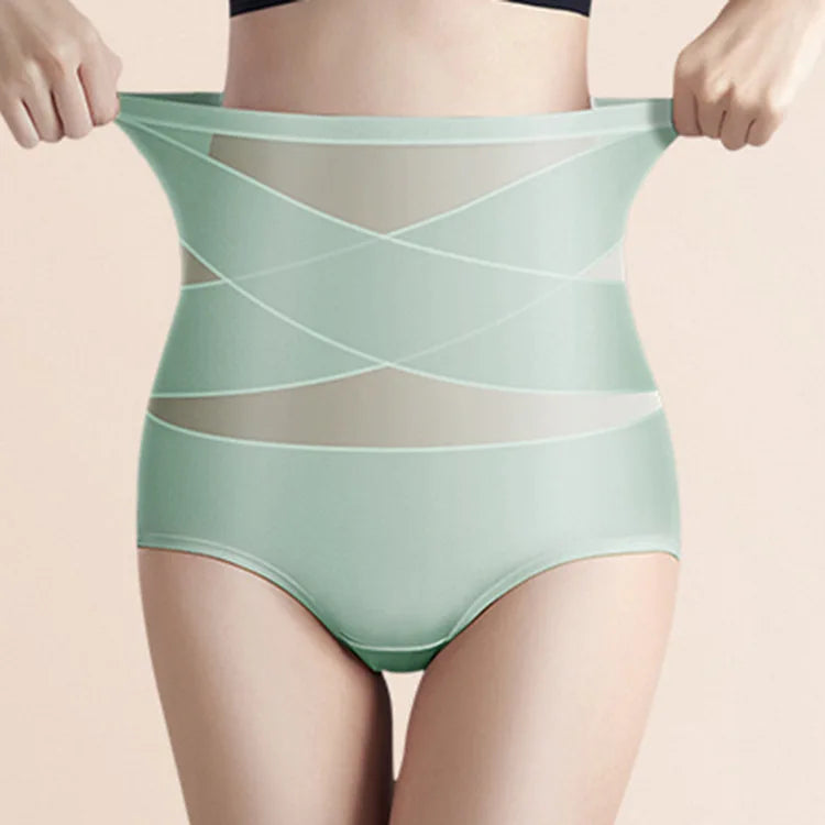 Women Ice Silk High Waist Shapewear Panties Cross Bandage Tummy Control Underwear
