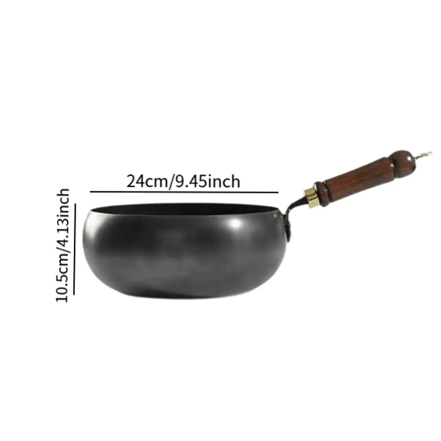 Nonstick Iron Wok with Wood Handle - Gas Stir Fry Pan for Home and Camping