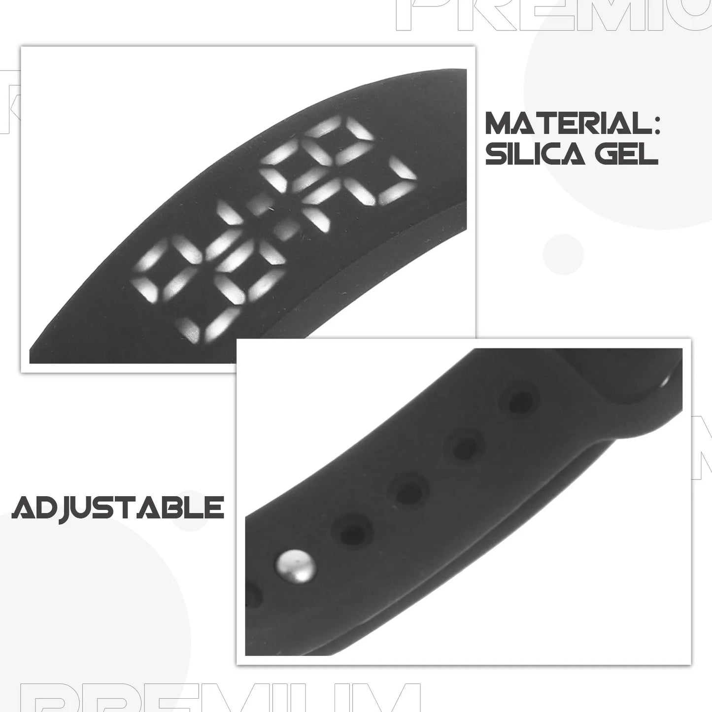 USB Rechargeable Smart Wristband with Thermometer and Vibration Alert Black Adjustable Silicone Band 255x16x9.2mm for Outdoor