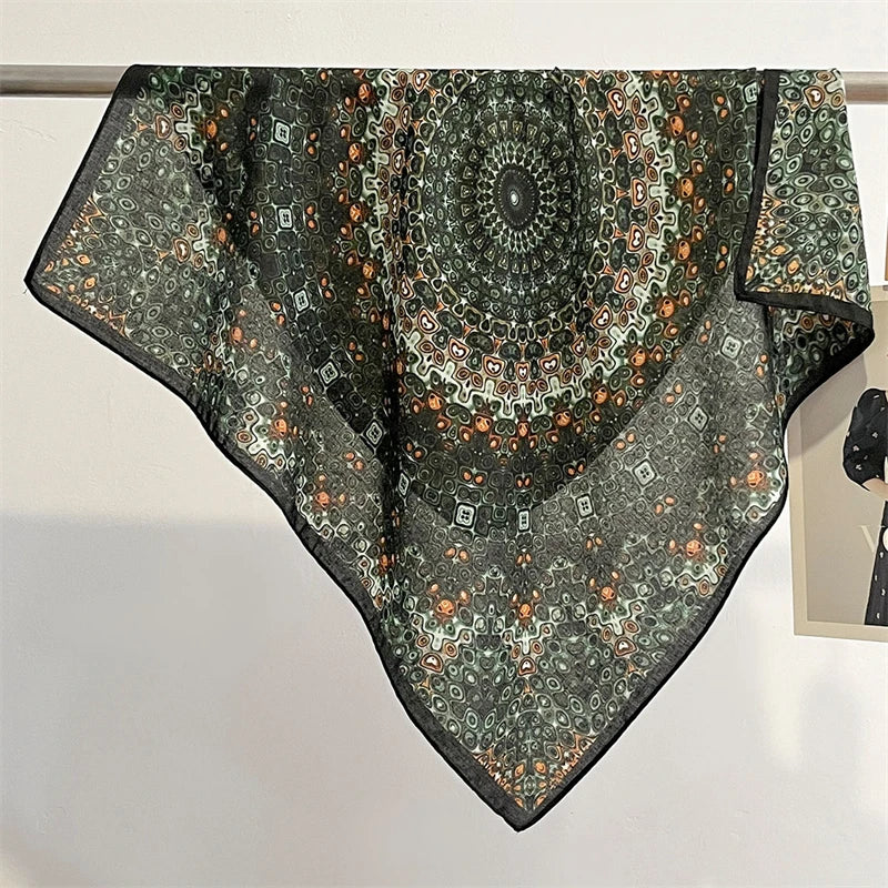 Pure Cotton Womens Printed Scarf - Fashionable Square Foulard for Neck and Hair