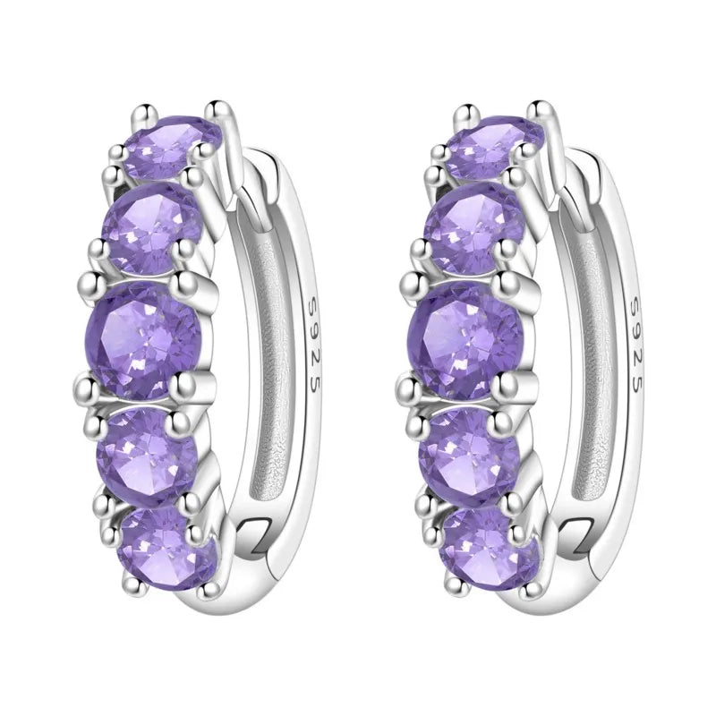 MISEFF Real 925 Sterling Silver Earring Gradual Change Green Blue Colored Zircon Hoop Earrings Engagement Wedding Jewelry Gifts