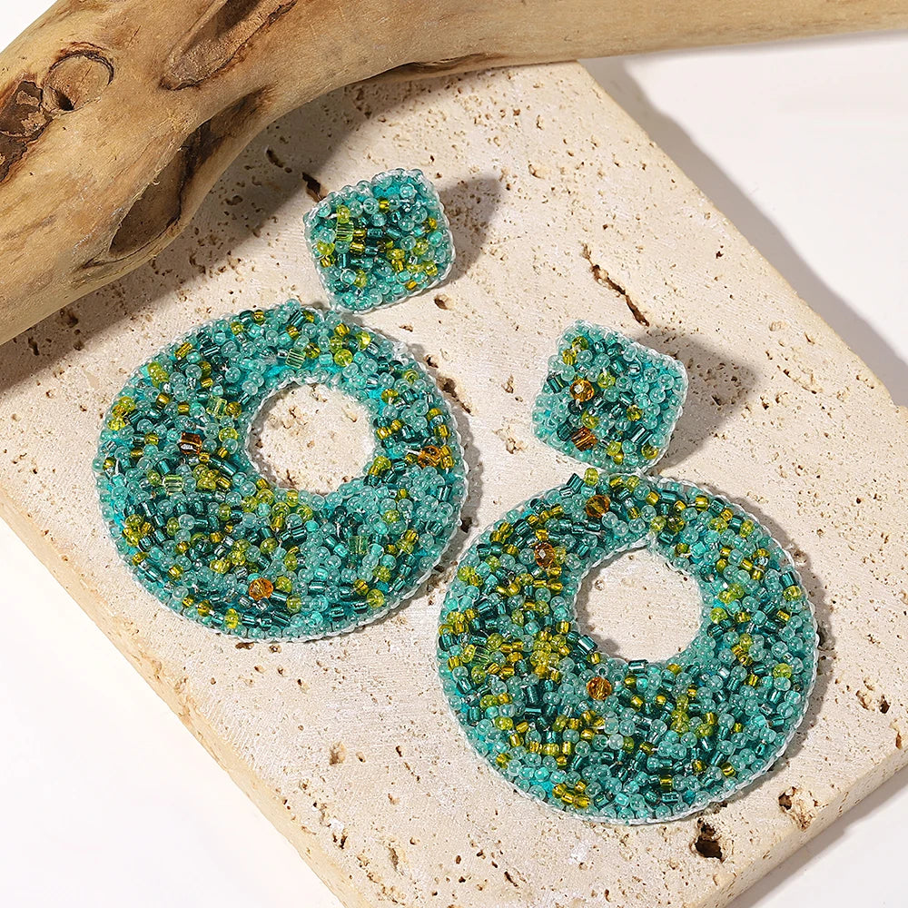 Bohemian Ocean Animal Earrings - Starfish Lobster Conch Seed Bead Drop Earrings for Women
