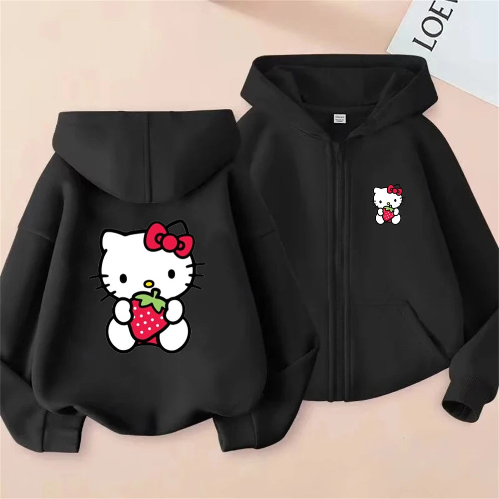 Hello Kitty Kids Hoodie - Pink Zipper Cardigan Sweatshirt for Ages 3-12 - ZOOMNSTORE
