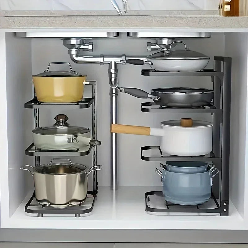 Heavy Duty Stainless Steel Pot Rack Adjustable Multi Layer Kitchen Organizer Storage Holder for Pots Pans Cookware Utensils
