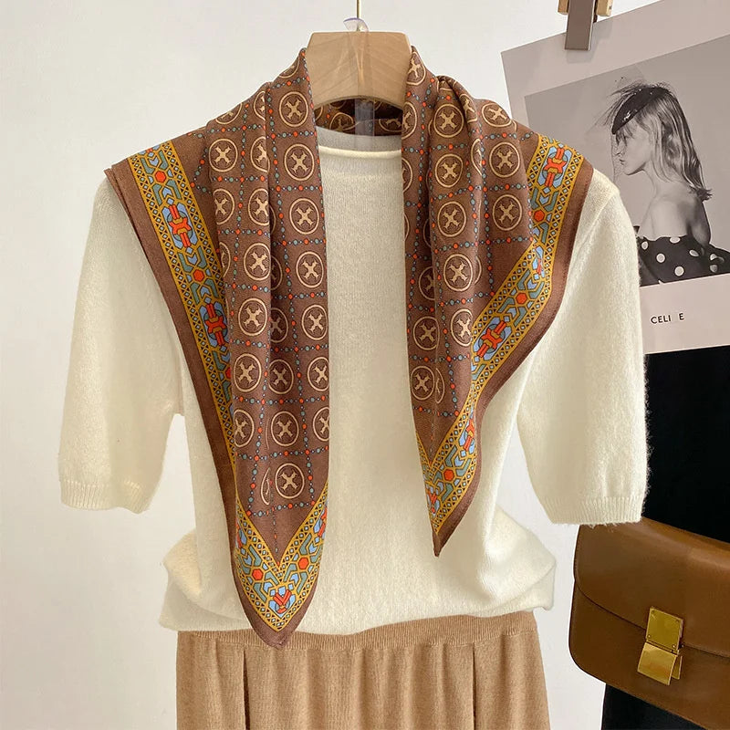 Pure Cotton Womens Printed Scarf - Fashionable Square Foulard for Neck and Hair