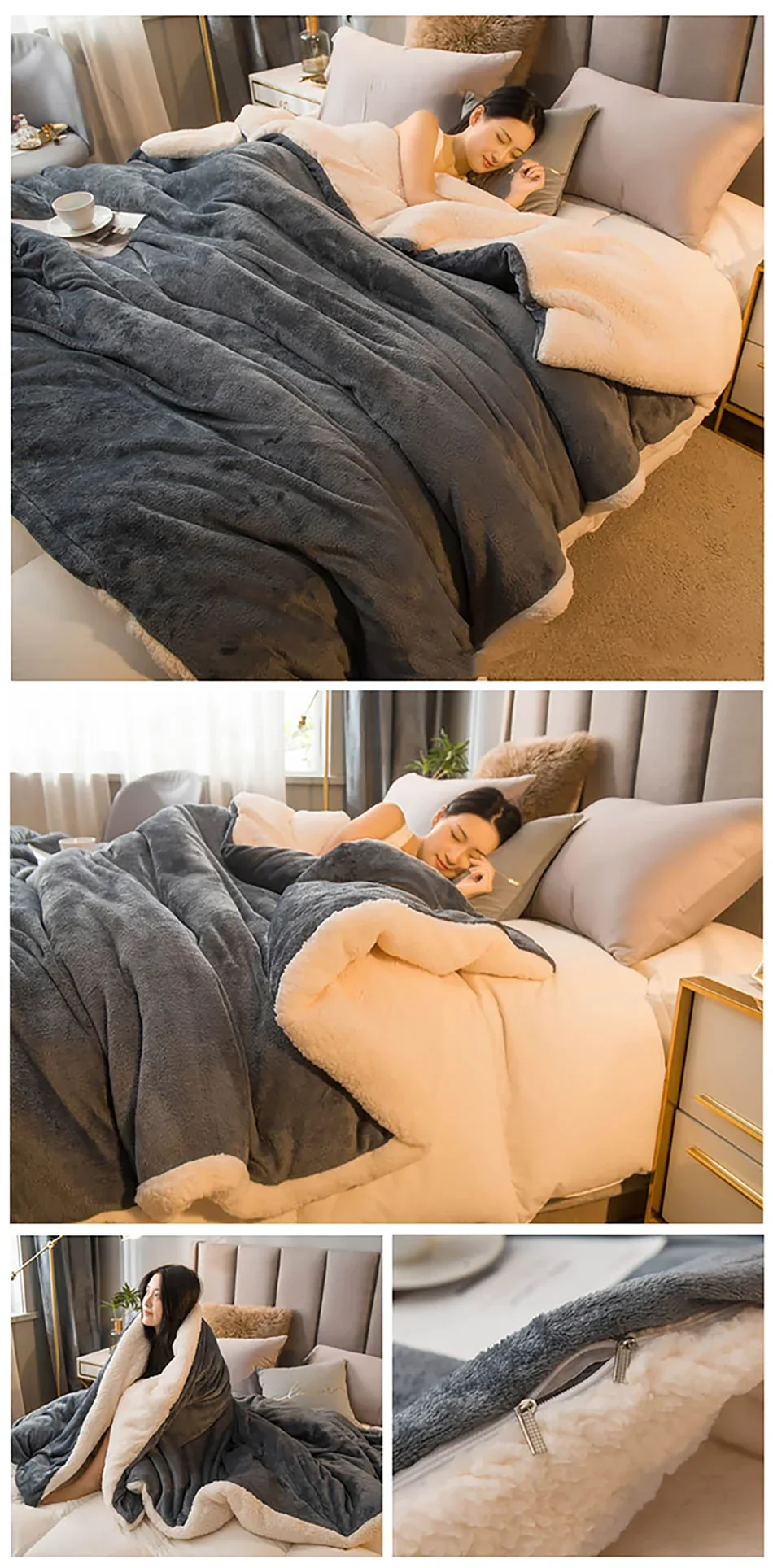Double-Sided Wool Throw Blanket - Queen Bedspread for Winter Warmth - ZOOMNSTORE