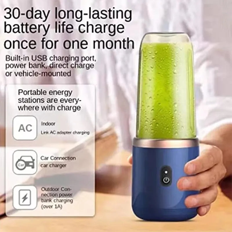 Portable USB Fruit Juicer Blender - 2 Cups 6 Blades Wireless Mixer
