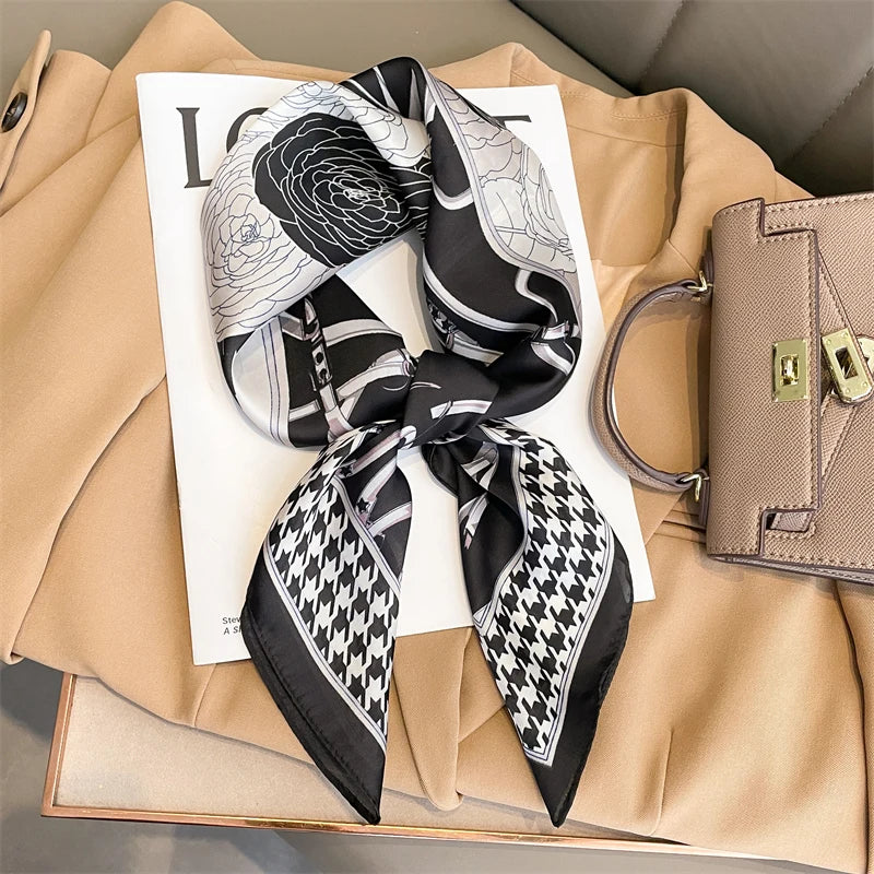 Luxury Silk Square Scarf - 70cm Satin Neck Tie Hair Bandana for Women