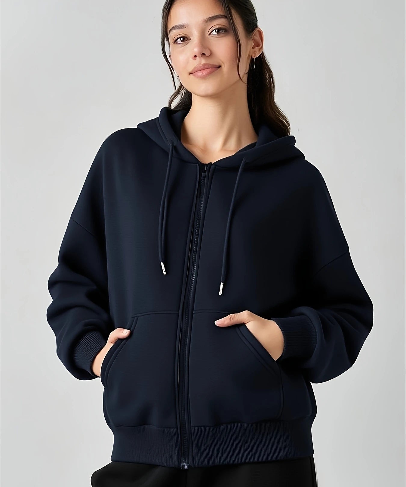Women's Casual Oversized Hoodies Sweatshirt Zipper Pockets Solid Color Pullover Loose Fit Autumn Winter Fall Streetwear Jacket