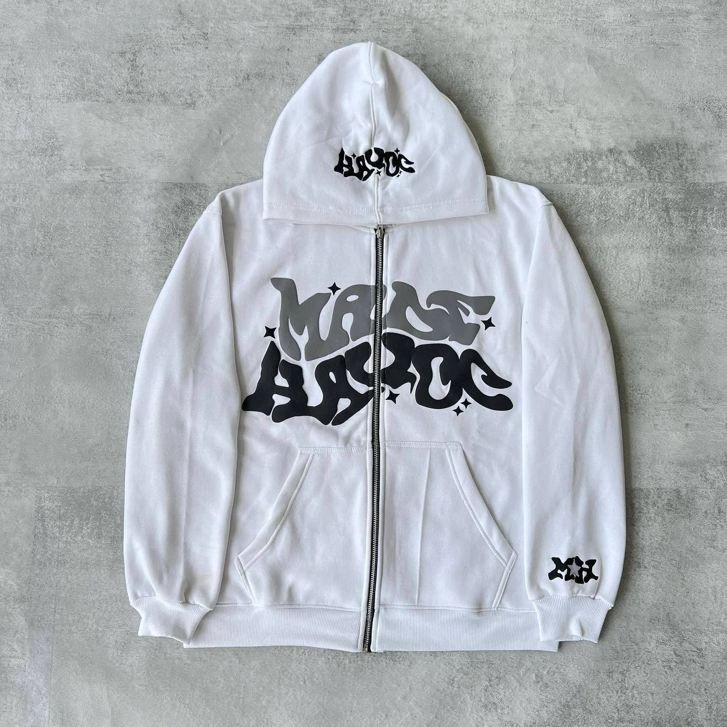 New Harajuku Fashion Gothic Letter Printed Casual Hoodie Zipper Hoodie Street Shirt Sportswear Fashion Men's and Women's Jacket