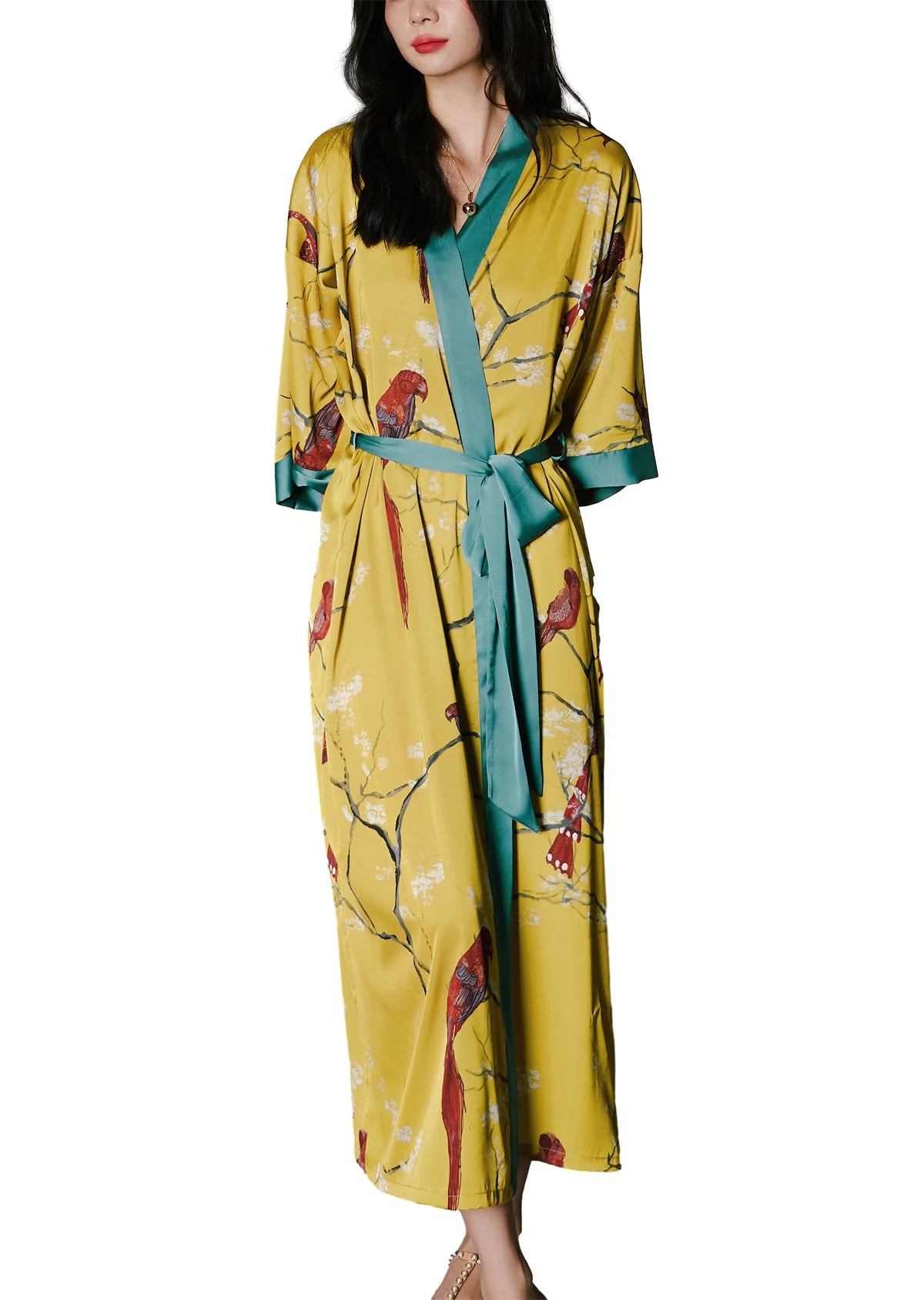 Daiwor Kout Silk Satin Robe for Women Long Japanese Kimono Robe Lightweight Soft Bathrobe Summer Luxury Dressing Gown