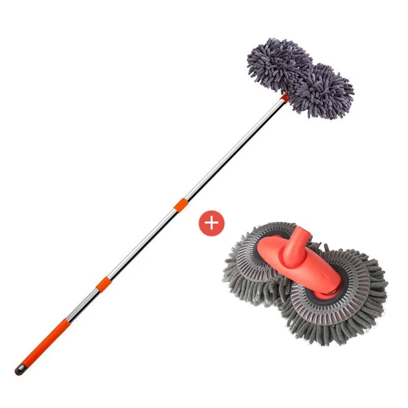 Telescopic Car Cleaning Mop - Chenille Double Brush Head for Roof Window