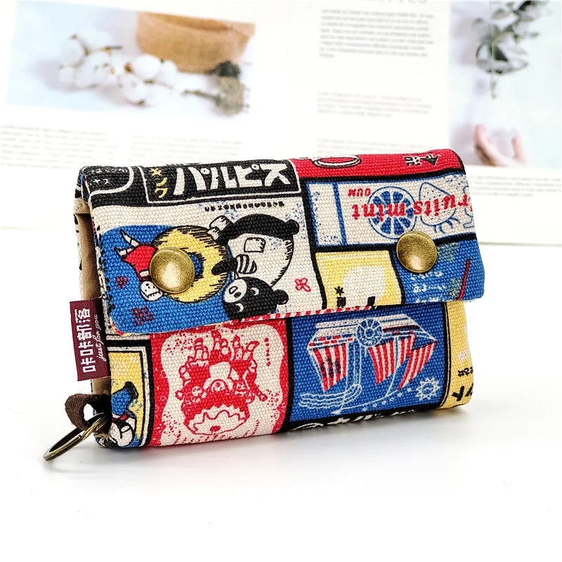Handmade Three-Fold Fabric Wallet - Multi-Function Zipper Purse for Teens and Adults