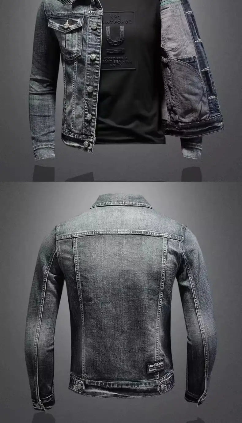 Men's Vintage Denim Jacket High Street Trend Loose Street Riding Biker Clothing Handsome Casual Buttoned Lapel Men's Clothing