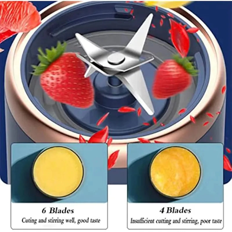 Portable USB Fruit Juicer Blender - 2 Cups 6 Blades Wireless Mixer