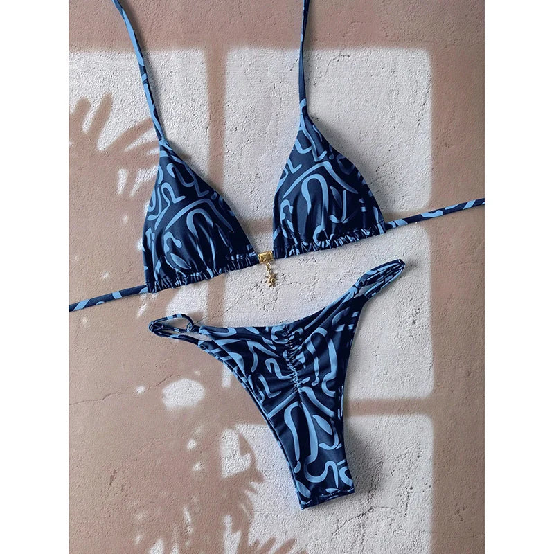 Leopard Push Up Bikinis - Two Piece Micro Bikini Sets With Wire Free Halter Neck