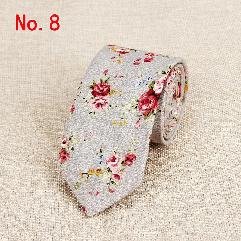 Handmade Floral Tie - Classic Mens Narrow Cotton Necktie for Weddings Casual Wear