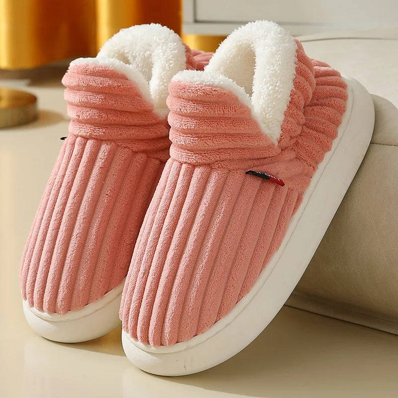 Mens Plush Indoor Slippers - Soft Fluffy Cotton House Shoes