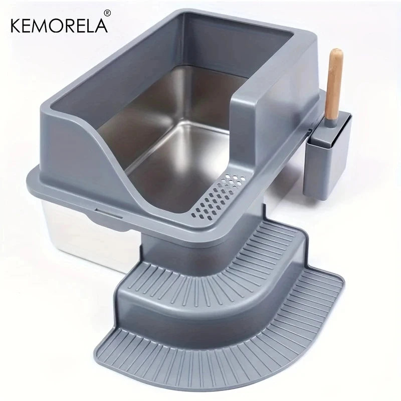 Extra Large 20L Stainless Steel Cat Litter Box - Splash-Proof Easy to Clean Odorless Toilet - ZOOMNSTORE