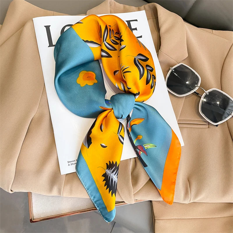 Luxury Silk Plaid Scarf - Soft Satin Neck Hair Tie for Women Foulard Hijab 2021