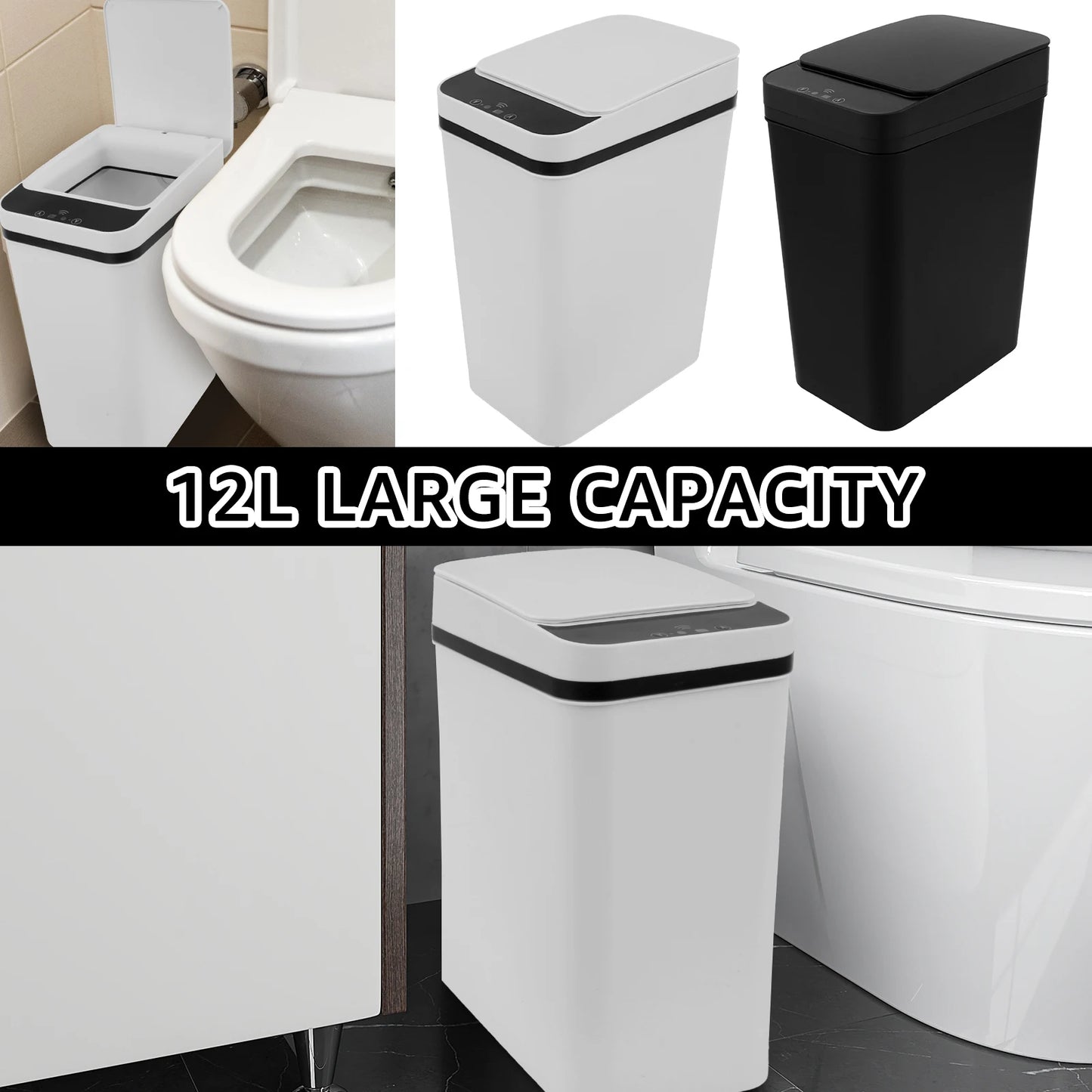 Touchless Infrared Trash Can - 12L Smart Sensor Wastebasket for Kitchen Bathroom