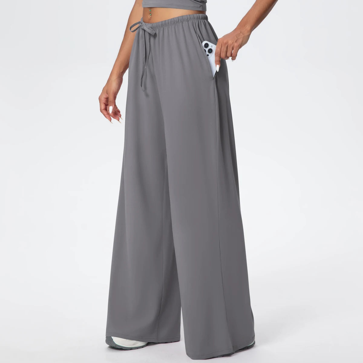 Breathable Solid Color Loose Yoga Pencil Pants Lifting Buttocks Sports Quick Drying Wide Leg Pants With Pockets Gym Yoga Pants