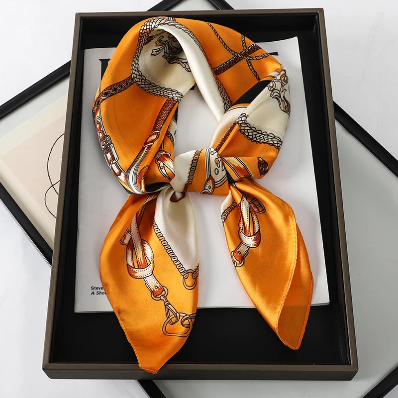 Luxury Silk Cat Print Scarf - Womens Neck Hair Tie Bandana Foulard 70cm