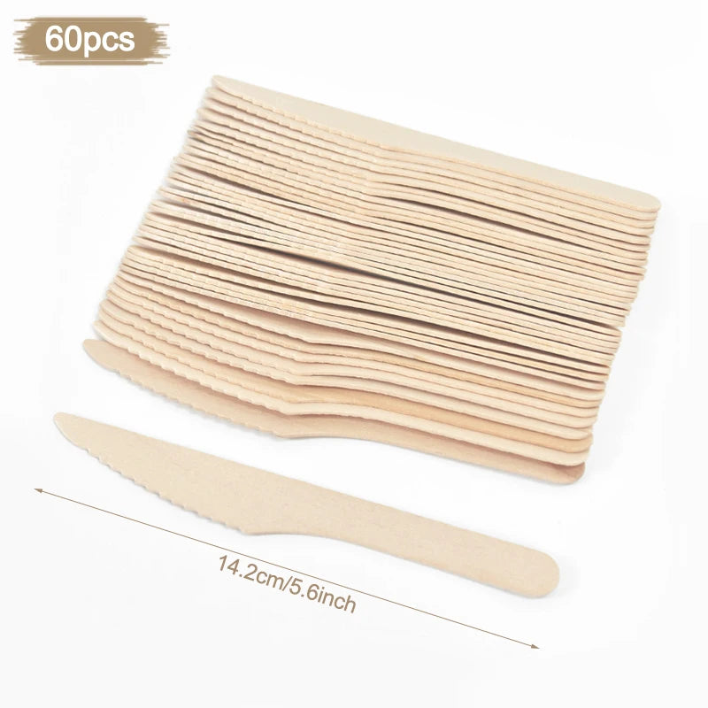 Wooden Disposable Cutlery - Biodegradable Knives & Eco Friendly Forks for Weddings & Birthdays