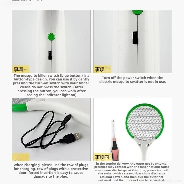 USB Car Mini Electric Mosquito Swatter Summer Mosquito Insect Racket Killer Rechargeable Handheld Bug Zapper for Bedroom