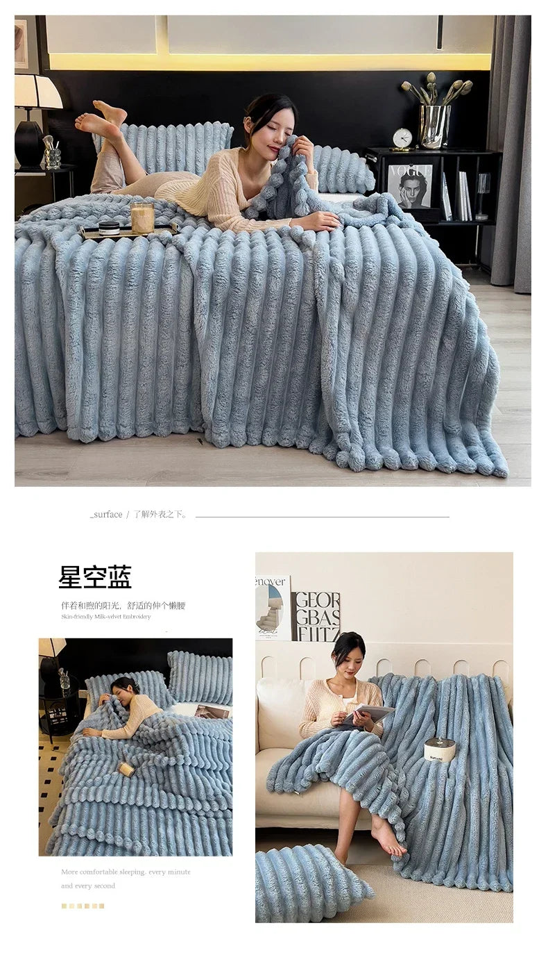 Artificial Rabbit Plush Blanket - Soft Coral Fleece Throw for Bed Sofa - ZOOMNSTORE