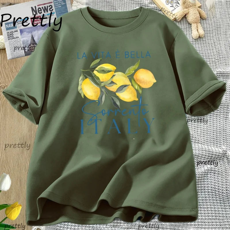 Italy Lemon Fruit T Shirt Womens Tee Summer Cotton Short Sleeve Loose T-shirt Casual Unisex Comfortable Y2k Clothes Tees