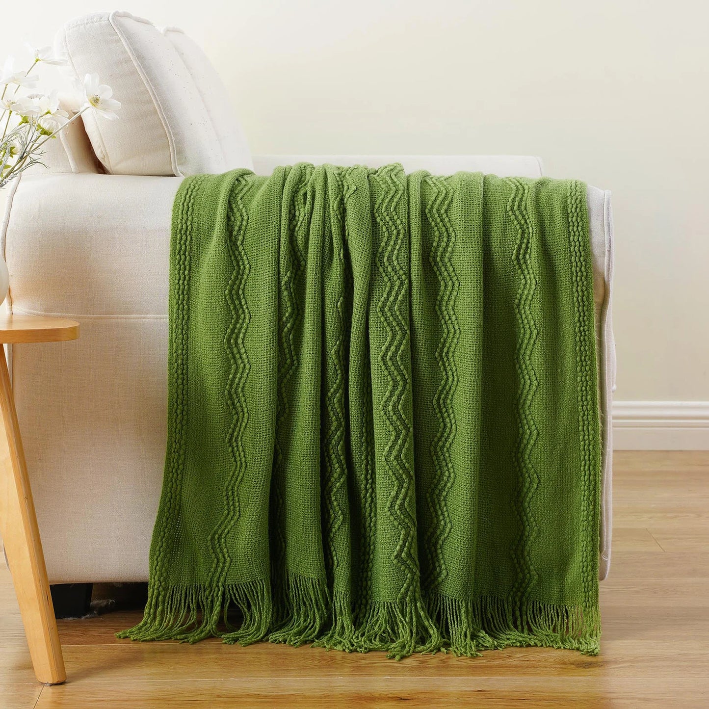 Caramel Knit Throw Blanket - Lightweight Plaid Blanket for Couch and Bed - ZOOMNSTORE